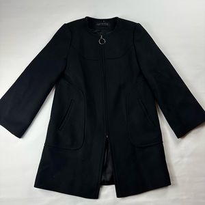 Zara women's black wool zip up coat size xs